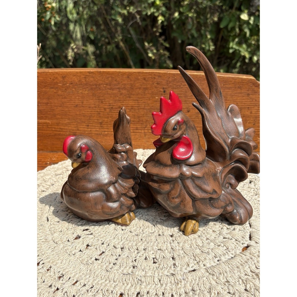 Vintage Ceramic Hen Rooster Set Chickens Farmhouse Country Decor Midcentury